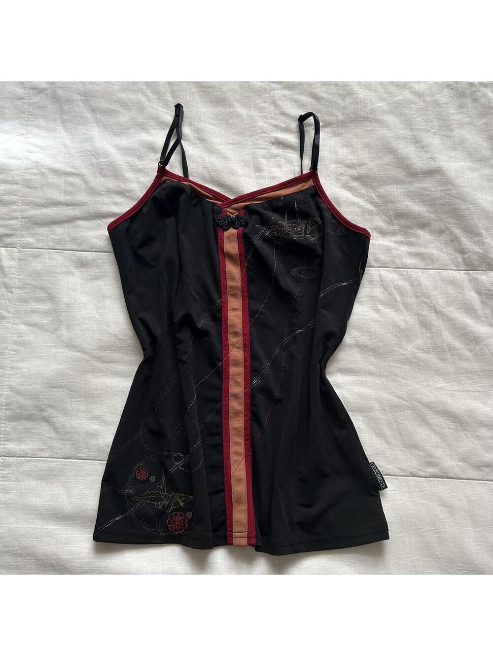 Ozz Oneste Black Burgundy Embroidered Cami Tunic Gothic Japan Size S